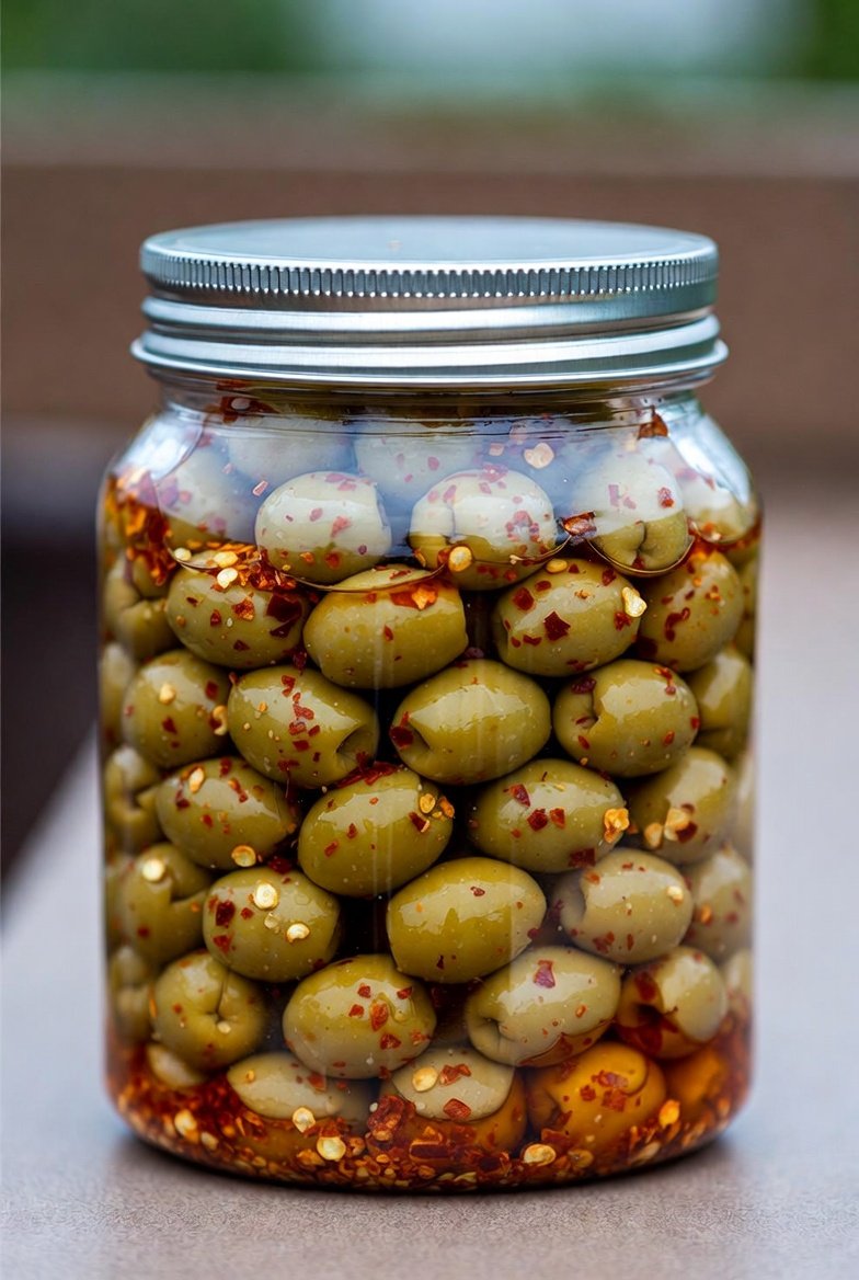 YAKAN BİBER DOLGULU YEŞİL ZEYTİN (1KG) - Görsel 2