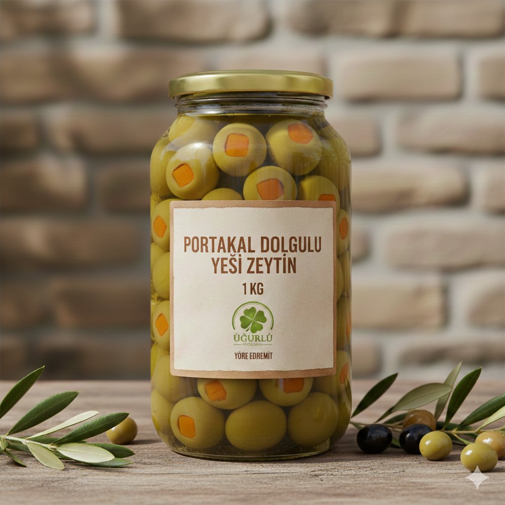 PORTAKAL DOLGULU YEŞİL ZEYTİN (1 KG)